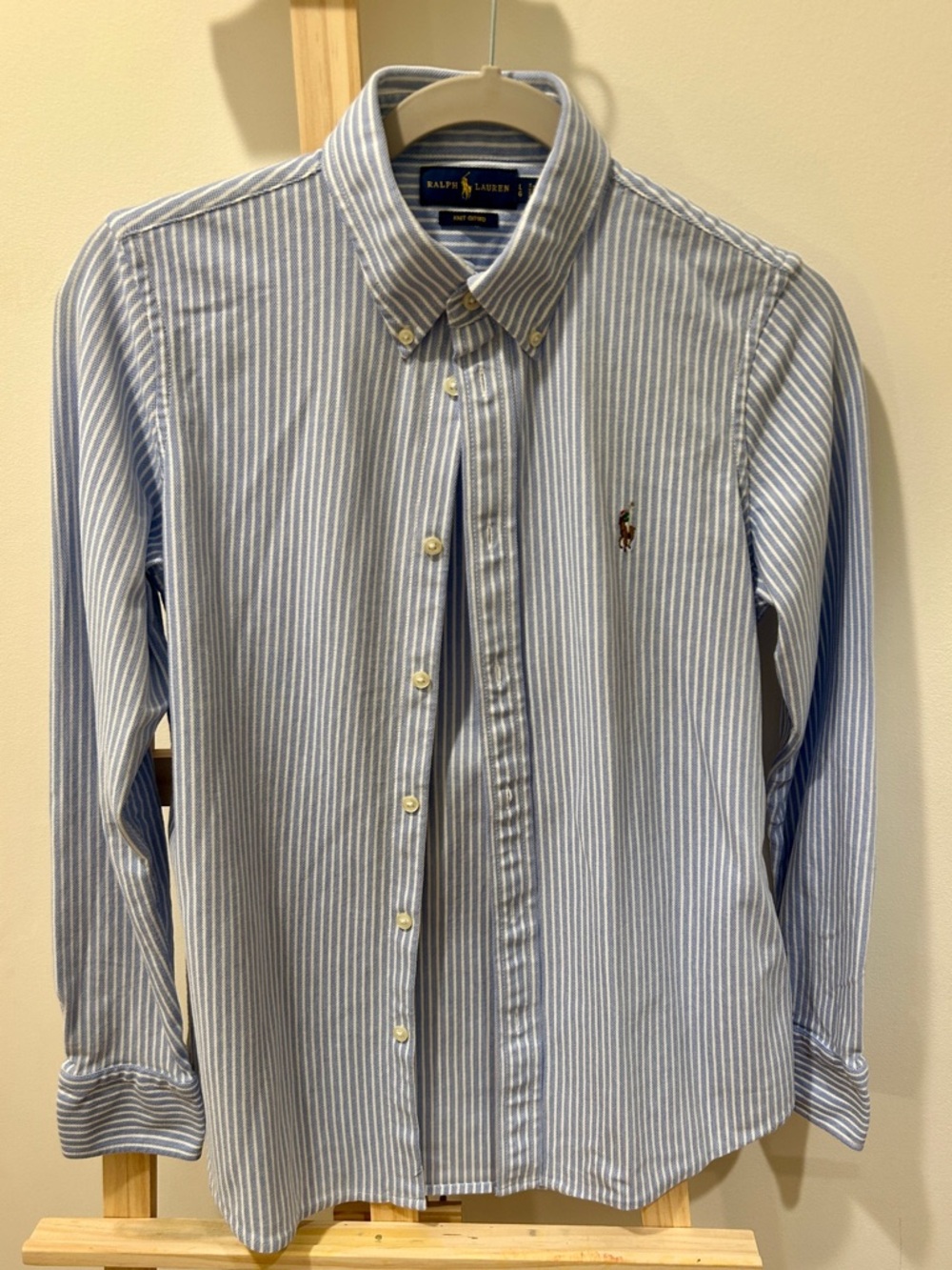 Polo Ralph Lauren Boys Large knit oxford button-down shirt blue and white .
